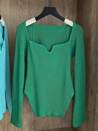 Square Collar Long Sleeve Sweaters Slim Knitted - Diva Melody