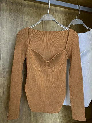 Square Collar Long Sleeve Sweaters Slim Knitted - Diva Melody