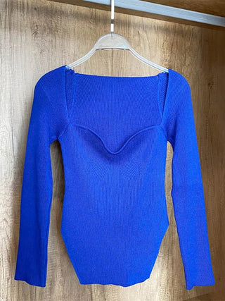 Square Collar Long Sleeve Sweaters Slim Knitted - Diva Melody