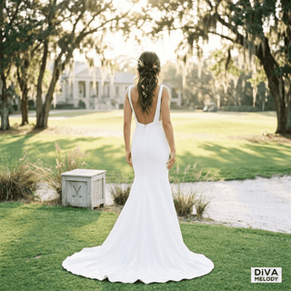 Square Collar Sheath Wedding Dress - Diva Melody