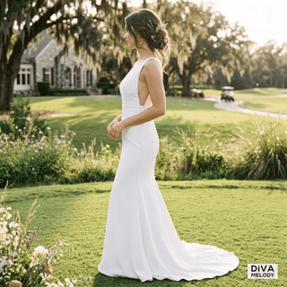 Square Collar Sheath Wedding Dress - Diva Melody