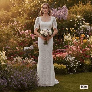 Square Neck Lace Mermaid Gown - Diva Melody