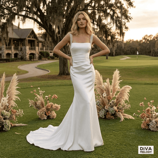 Square Neck Satin Mermaid Gown - Diva Melody