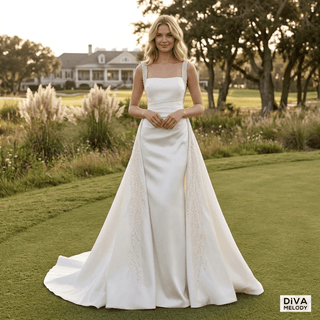 Square Neck Satin Mermaid Gown - Diva Melody