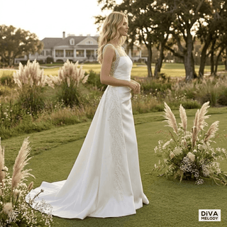 Square Neck Satin Mermaid Gown - Diva Melody