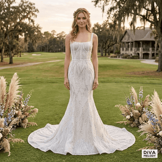 Square Neck Sequin Mermaid Gown - Diva Melody