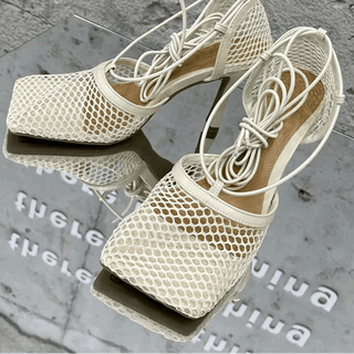 Square Toe Lace - up High Heel Sandals - Diva Melody