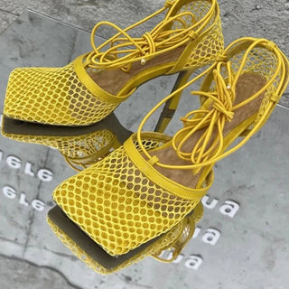 Square Toe Lace - up High Heel Sandals - Diva Melody