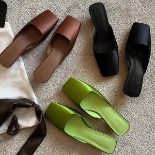 Square Toe Sexy Low Heel Slide Sandals - Diva Melody