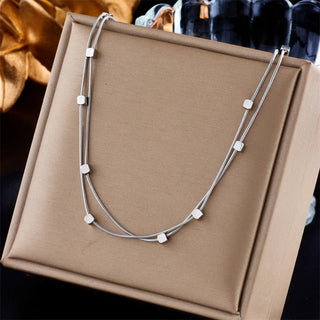 Stainless Steel 2 In 1 Small Cube Chains Necklace - Diva Melody