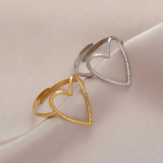 Stainless Steel Big Heart Adjustable Rings Gift Party Jewelry - Diva Melody