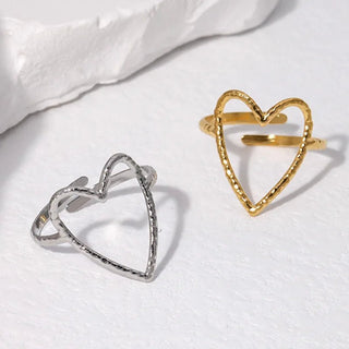 Stainless Steel Big Heart Adjustable Rings Gift Party Jewelry - Diva Melody