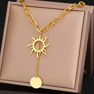 Stainless Steel Delicate Sun Totem Geometric Round Tassel Pendants - Diva Melody