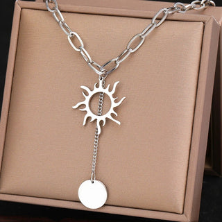 Stainless Steel Delicate Sun Totem Geometric Round Tassel Pendants - Diva Melody