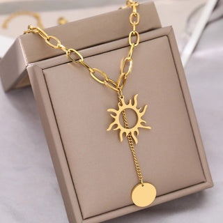 Stainless Steel Delicate Sun Totem Geometric Round Tassel Pendants - Diva Melody