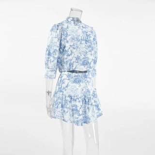 Stand Neck Top & High Waist Skirt Set - Diva Melody