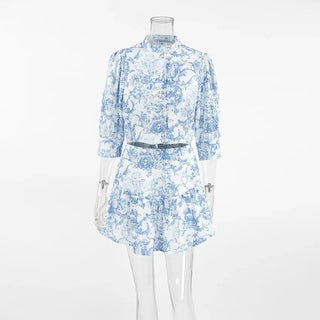 Stand Neck Top & High Waist Skirt Set - Diva Melody