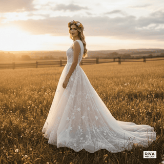 Starry Tulle A - Line Bridal Gown - Diva Melody