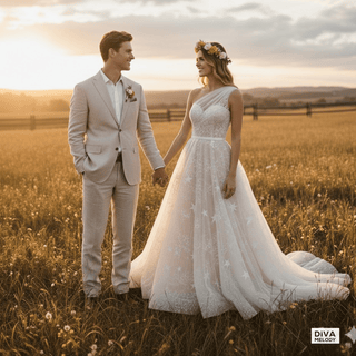 Starry Tulle A - Line Bridal Gown - Diva Melody