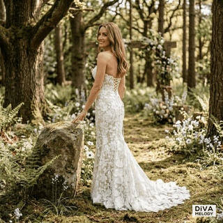 Strapless 3D Flowers Lace Wedding Dress - Diva Melody