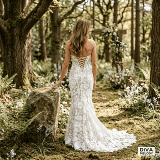 Strapless 3D Flowers Lace Wedding Dress - Diva Melody