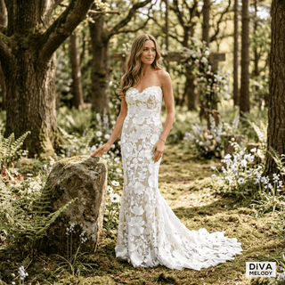 Strapless 3D Flowers Lace Wedding Dress - Diva Melody