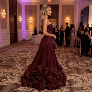 Strapless Corset Pleated Evening Gown - Diva Melody