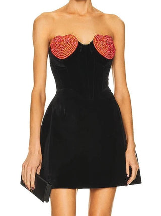 Strapless Crystal Heart Mini Dress - Diva Melody