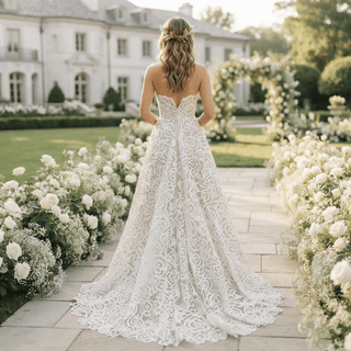 Strapless Floral Lace Princess Wedding Dress - Diva Melody