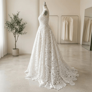 Strapless Floral Lace Princess Wedding Dress - Diva Melody