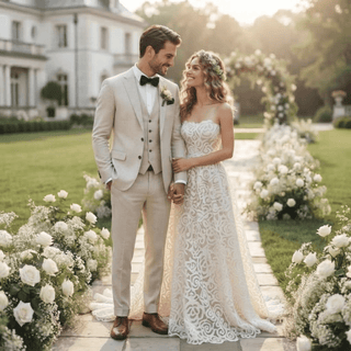 Strapless Floral Lace Princess Wedding Dress - Diva Melody
