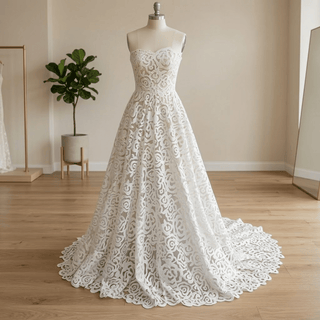 Strapless Floral Lace Princess Wedding Dress - Diva Melody