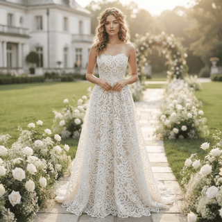 Strapless Floral Lace Princess Wedding Dress - Diva Melody