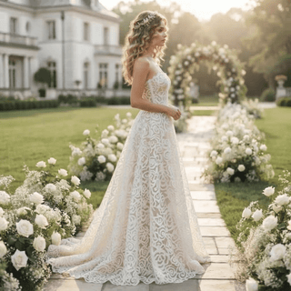Strapless Floral Lace Princess Wedding Dress - Diva Melody
