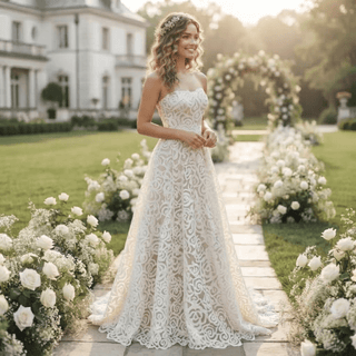 Strapless Floral Lace Princess Wedding Dress - Diva Melody
