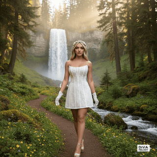 Strapless Lace Corset Mini Bridal Dress - Diva Melody
