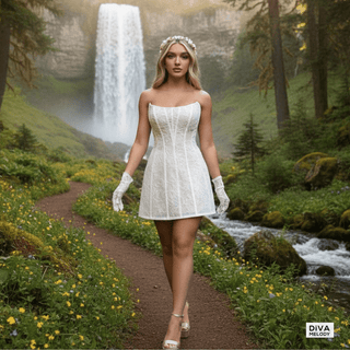 Strapless Lace Corset Mini Bridal Dress - Diva Melody