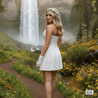 Strapless Lace Corset Mini Bridal Dress - Diva Melody