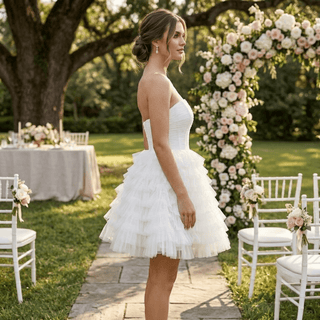 Strapless Layered Tulle Mini Wedding Dress - Diva Melody