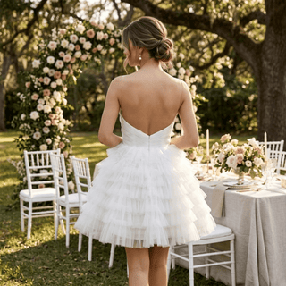 Strapless Layered Tulle Mini Wedding Dress - Diva Melody