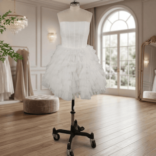 Strapless Layered Tulle Mini Wedding Dress - Diva Melody