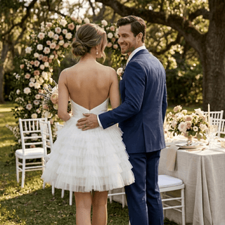 Strapless Layered Tulle Mini Wedding Dress - Diva Melody