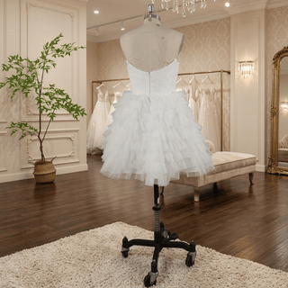 Strapless Layered Tulle Mini Wedding Dress - Diva Melody