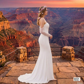 Strapless Long Fitted Sleeves Ruched Bridal Gown - Diva Melody