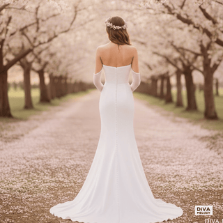 Strapless Long Fitted Sleeves Ruched Bridal Gown - Diva Melody