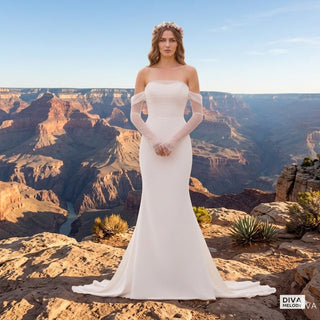 Strapless Long Fitted Sleeves Ruched Bridal Gown - Diva Melody