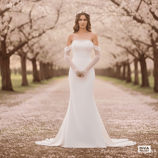 Strapless Long Fitted Sleeves Ruched Bridal Gown - Diva Melody
