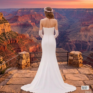 Strapless Long Fitted Sleeves Ruched Bridal Gown - Diva Melody