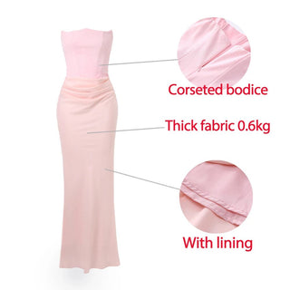 Strapless Pink Satin Maxi Dress - Diva Melody