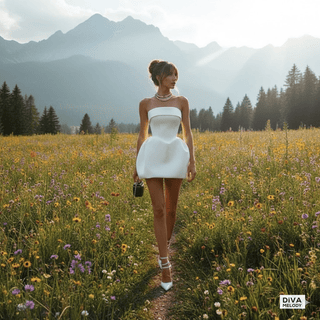Strapless Satin Mini Wedding Dress - Diva Melody